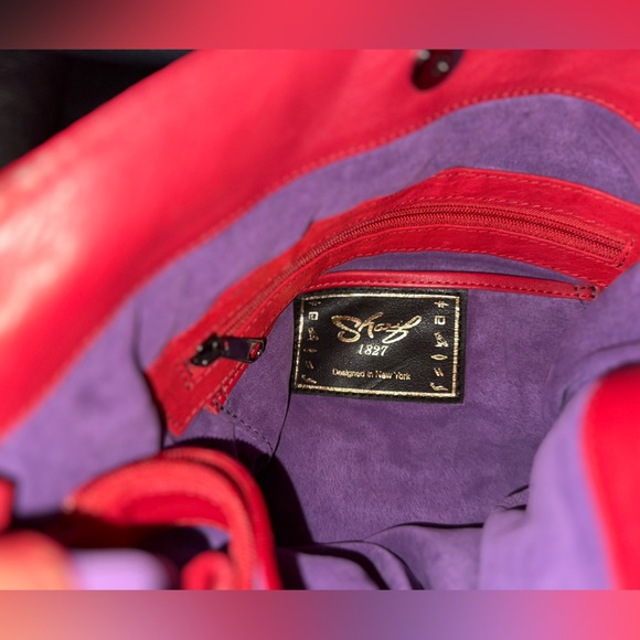 ❤️ Sharif Firenze Red Hieroglyphics Leather Drawstring Shoulder Bag ~ Excellent - Picture 5 of 15